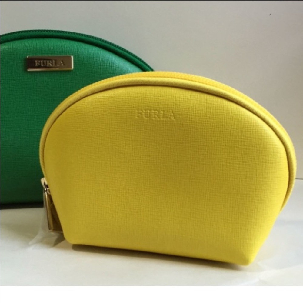 Furla classic yellow leather cosmetic pouch